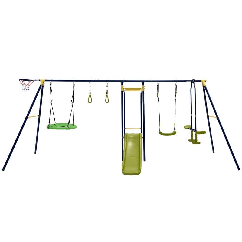 7-in-1 Extra Large Outdoor Swing Set for Backyard, 660 lbs Heavy Duty Swing Set with A-Frame Metal Swing Stand