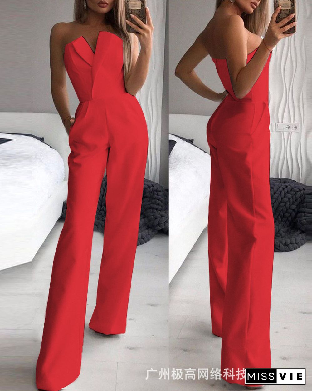 Women's Jumpsuits Fall New Elegant Sexy Strapless Slim Office Lady Jumpsuit Black White Red