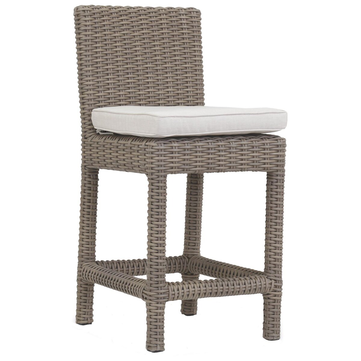 Coronado Wicker Patio Counter Height Bar Stool W/ Sunbrella Canvas Flax Cushion By Sunset West