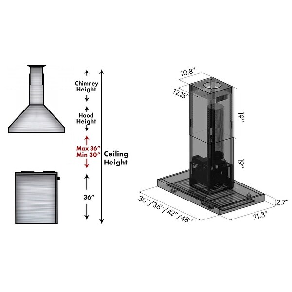 ZLINE Stainless Steel Convertible Vent Island Mounted Range Hood