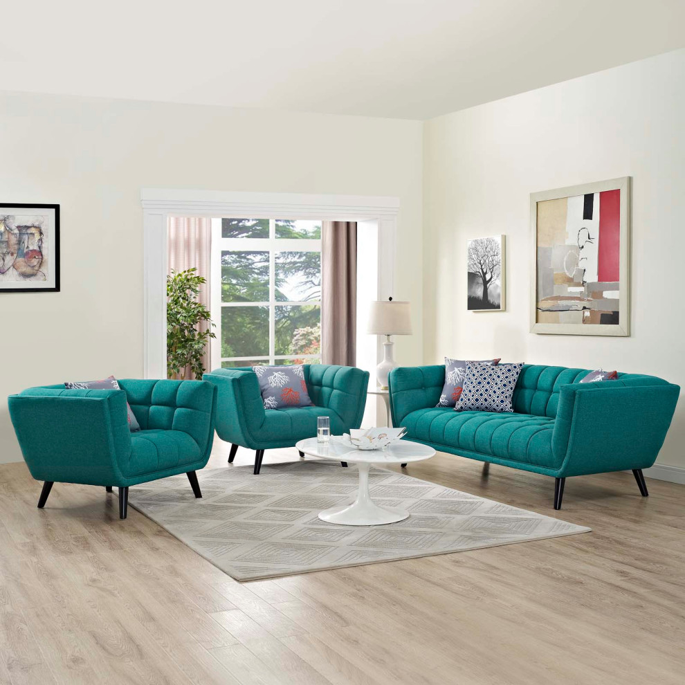 Bestow 3 Piece Upholstered Fabric Sofa and Armchair Set   Midcentury   Living Room Furniture Sets   by Kolibri Decor  Houzz