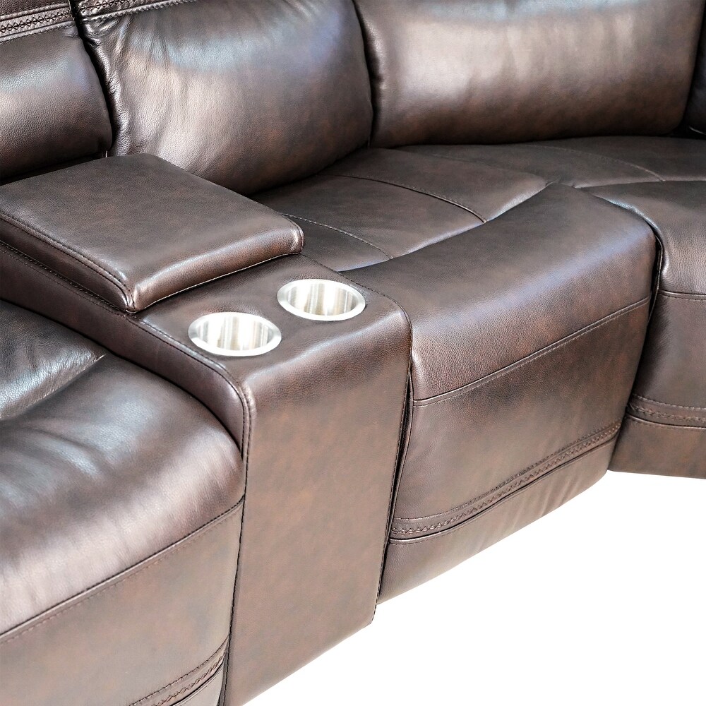 Top Grain Leather Power Reclining 4 Seater Sofa  Console