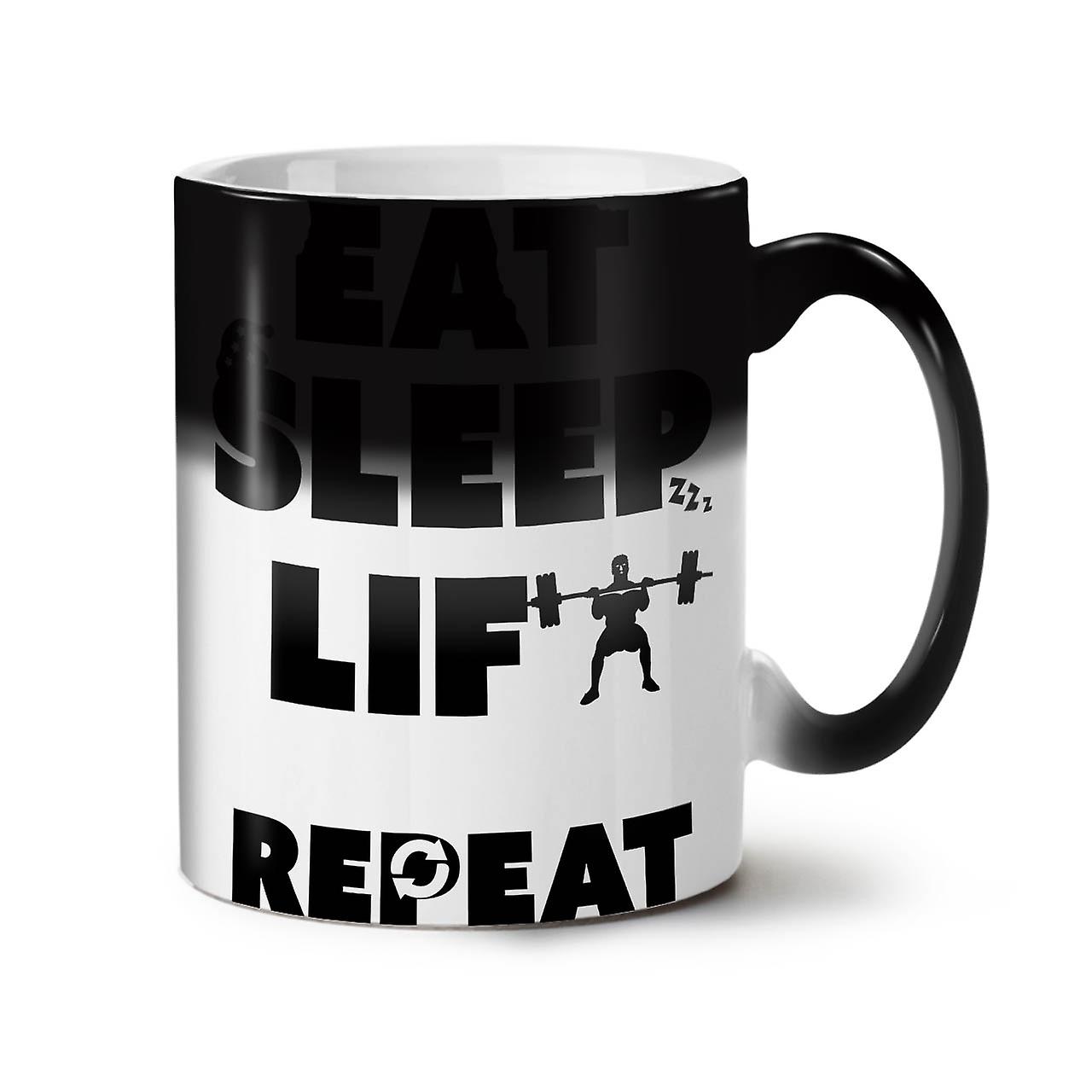 Eat Sleep Lift Gym Sport NEW Black Colour Changing Tea Coffee Ceramic Mug 11 oz | Wellcoda