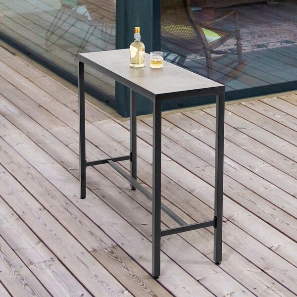 Outdoor Iron Bar Table with 3DPrint Tempered Glass Tabletop，Gray