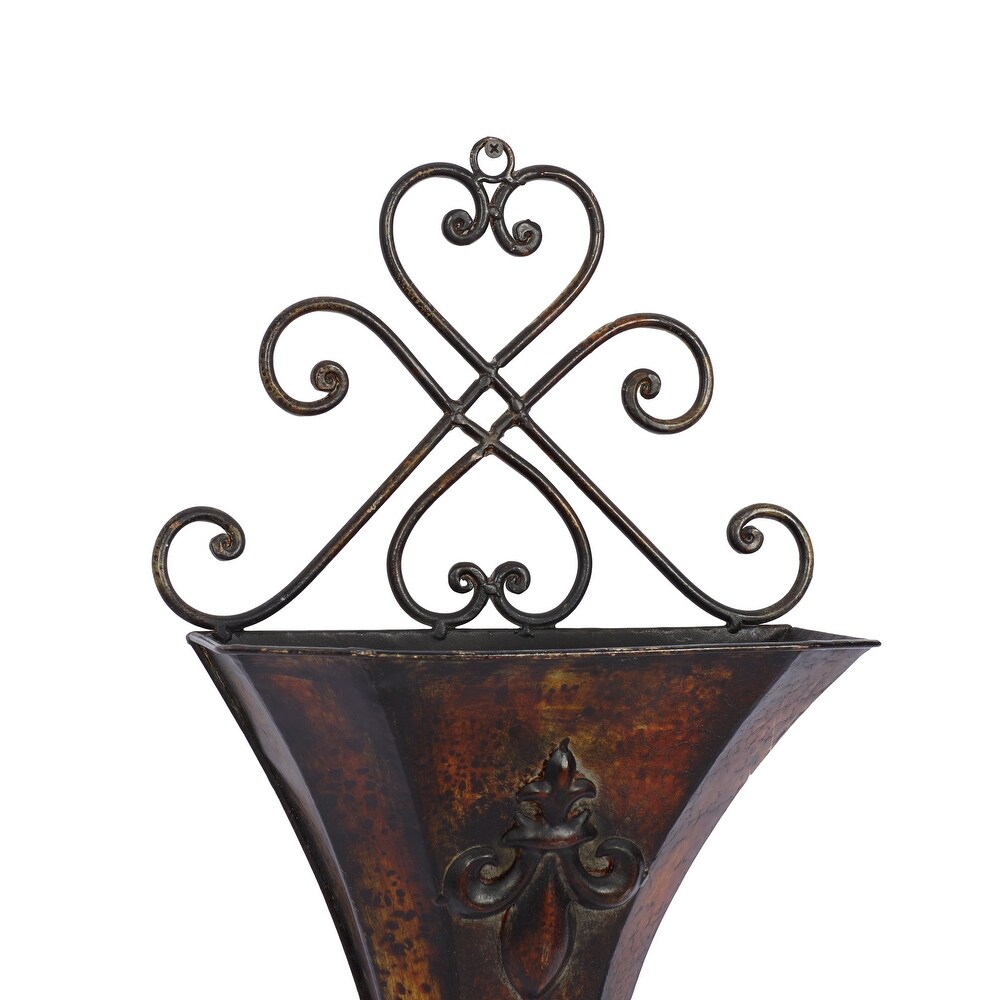 Brown Metal Indoor Outdoor Hanging Scroll Wall Planter (Set of 2)   S/2 22\