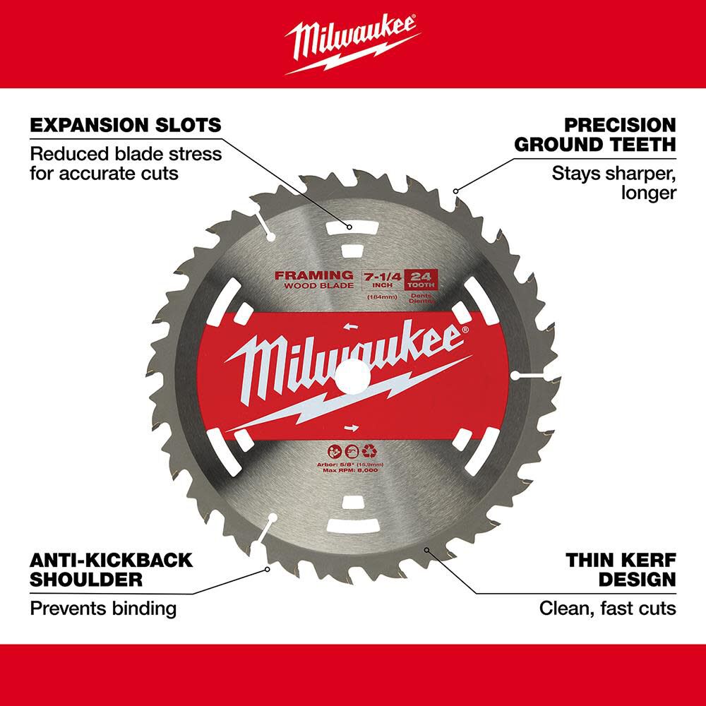 Milwaukee 7-1/4 in. 24T Basic Framer Circular Saw Blade 48-41-0710 from Milwaukee