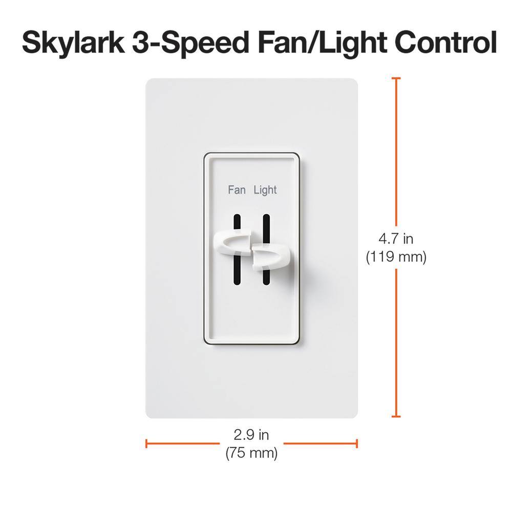 Lutron Skylark Combination Fan and Light Control 3-Speed 1.5 Amp Fan300W Incandescent Single-Pole White (S2-LFSQH-WH) S2-LFSQH-WH