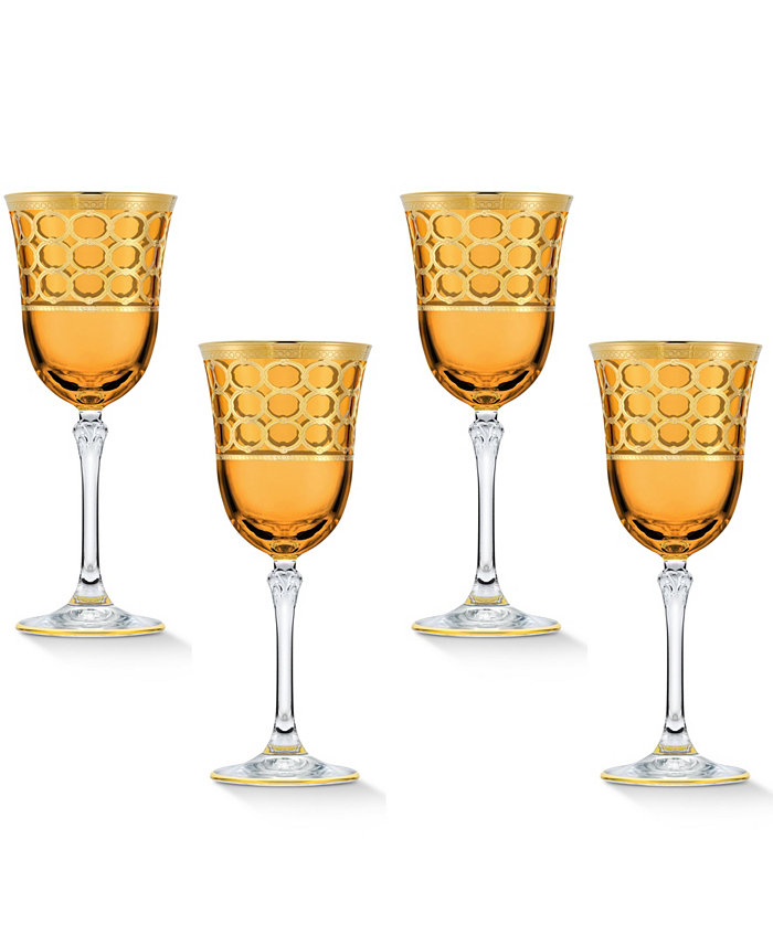 Lorren Home Trends Amber Color White Wine Goblet with Gold-Tone Rings Set of 4