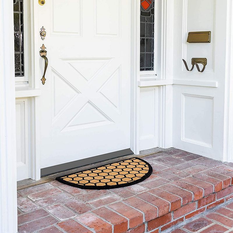 Half Round Natural Coir Nonslip Welcome Door Mat， Honeycomb Pattern (17 x 30 in)