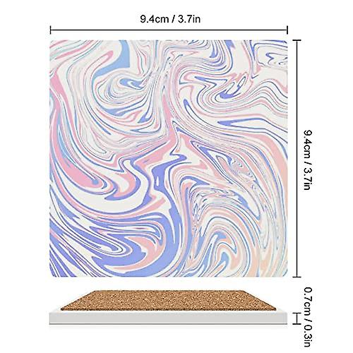 Colourlife Square Drink Coasters 4 Pcs Trendy Blue Pink And White Pastel Marble Absorbent Ceramic Coffee Coasters For Drinks With Cork Base Housewarmi