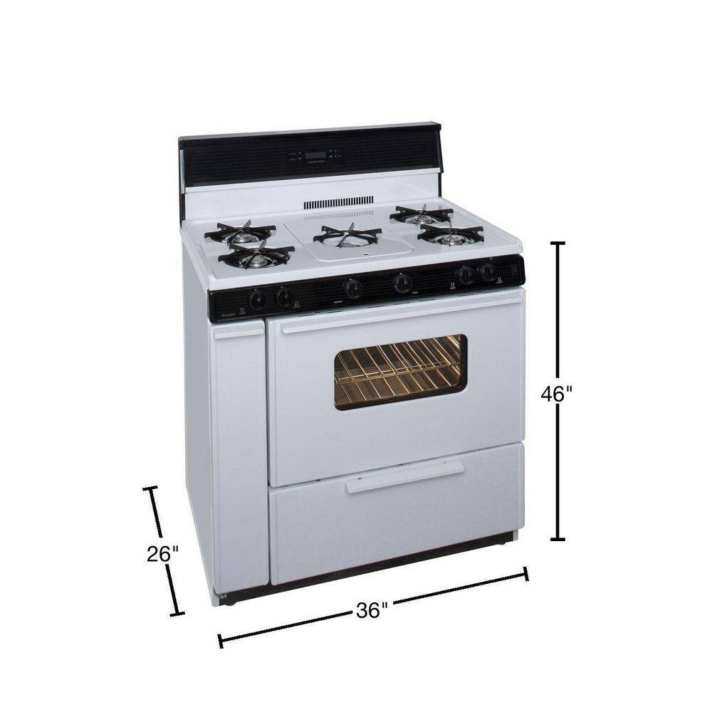 Premier 36 in. 3.91 cu. ft. Freestanding Gas Range with 5th Burner and Griddle Package in White with Black Trim SLK249WP