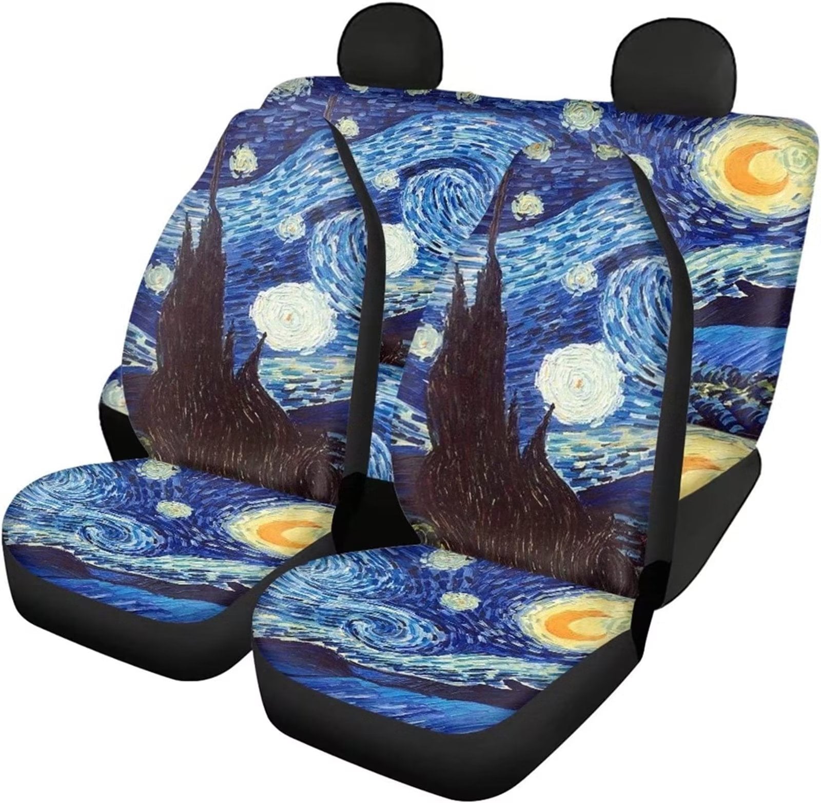 FKELYI Retro Oil Painting Style Women Car Seat Covers Interior Accessories Set of 4pcs，Easy to Install and Clean Suitable Soft Polyester Fabric Blanket Auto Seat Cushion Covers Protectors Fit Most Cars