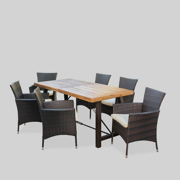 Torrens 7pc Acacia Wood wicker Patio Dining Set Brown Christopher Knight Home