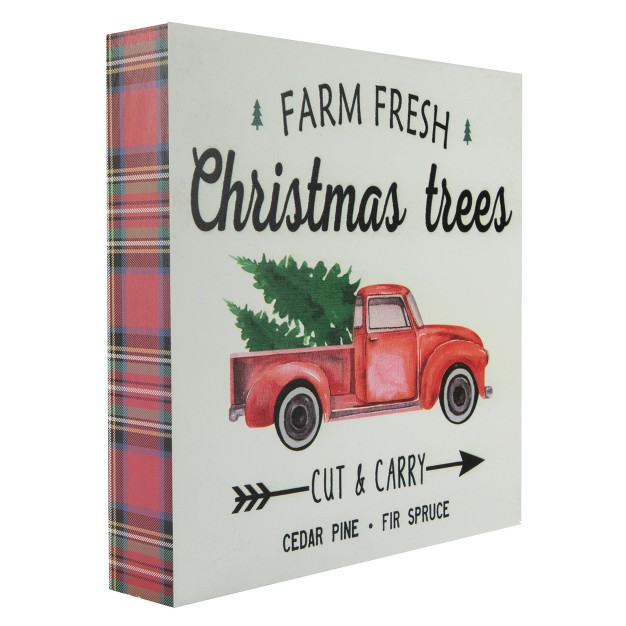 Farm Fresh Christmas Trees Wooden Wall Sign With Plaid Trim