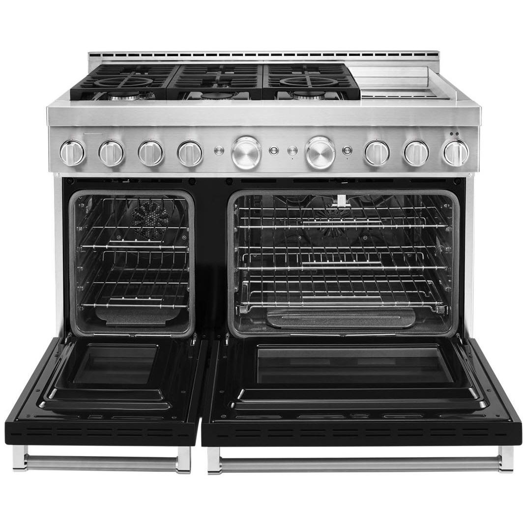 KitchenAid 48-inch Freestanding Gas Range with Even-Heat? True Convection KFGC558JBK