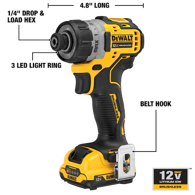 DEWALT DCF601F2 XTREME 12-Volt Max Brushless 1/4-in Cordless Screwdriver (2-Batteries Included and Charger Included)