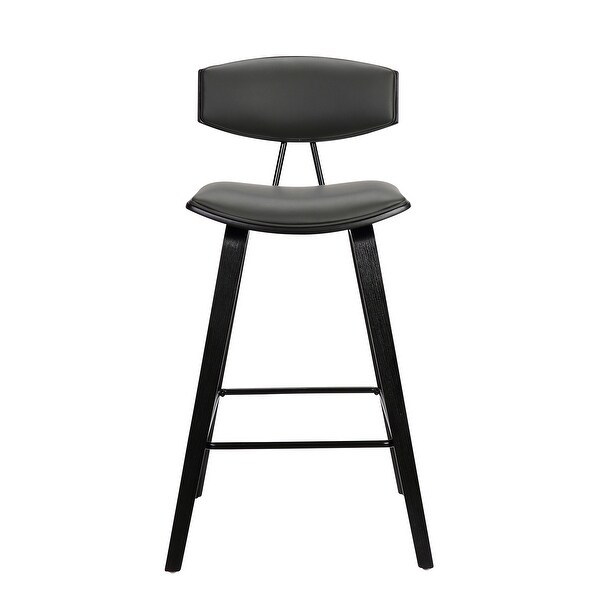 Counter Height Wooden Bar Stool with Curved Leatherette Seat，Black and Gray