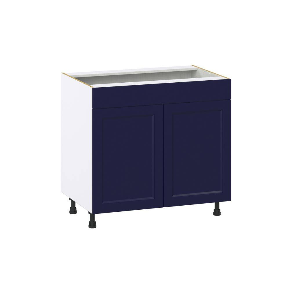 J COLLECTION Devon Painted 36 in. W x 34.5 in. H x 24 in. D Blue Shaker Assembled Cooktop Base Kitchen Cabinet DSBCT36FF-DV