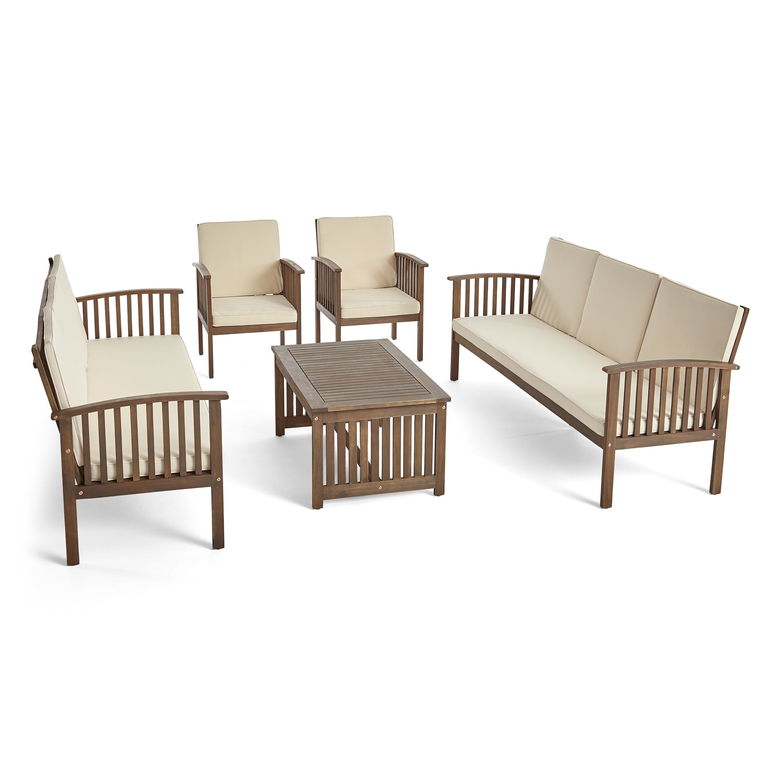 Fanny Outdoor 5 Piece Acacia Wood Sofa Conversational Set