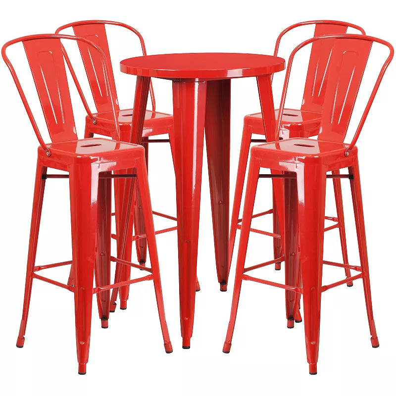 Flash Furniture Commercial Grade 24 Round Metal Indoor-Outdoor Bar Table and Cafe Stools 5-Piece Set