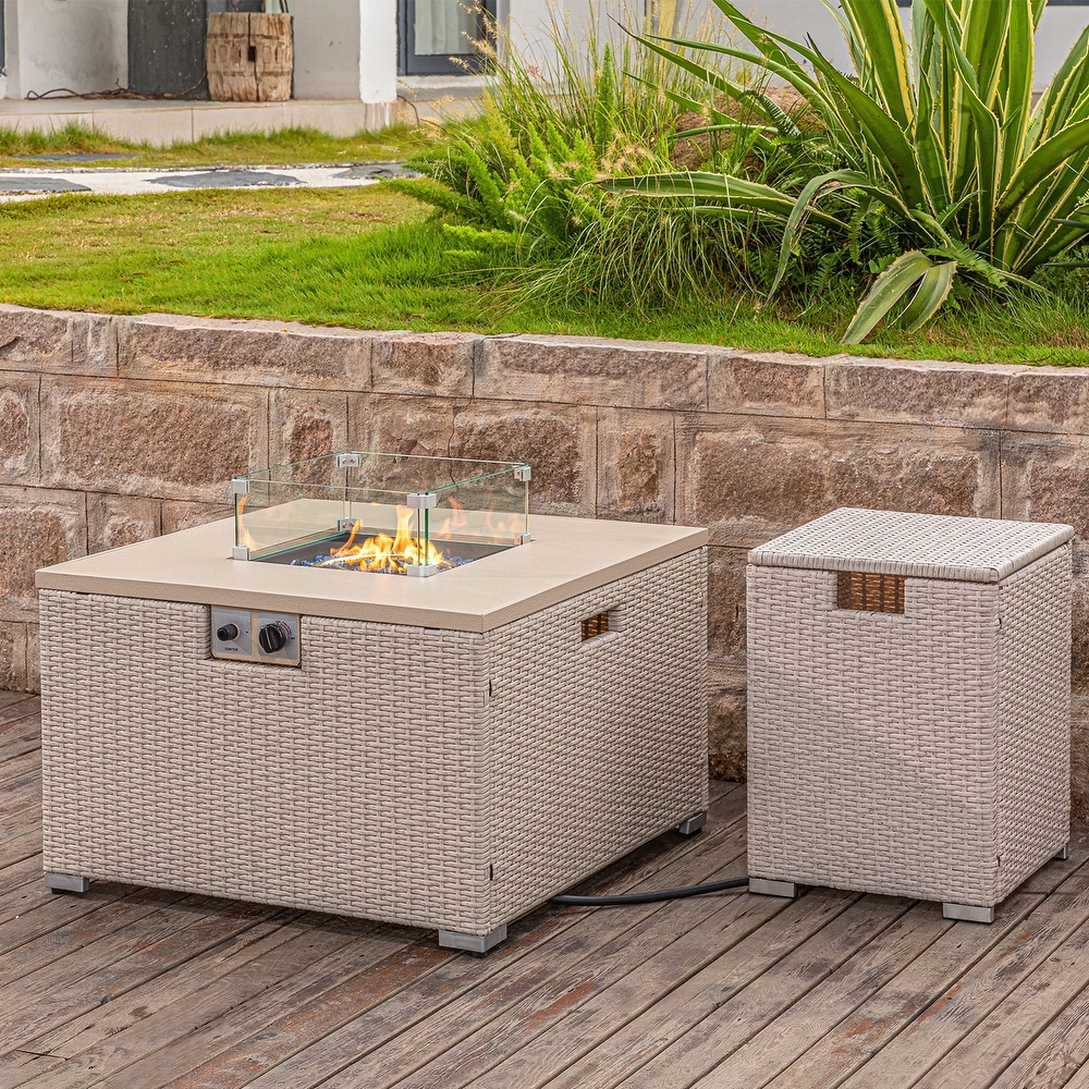 COSIEST Outdoor Propane Fire Pit Espresso Wicker Fire Table