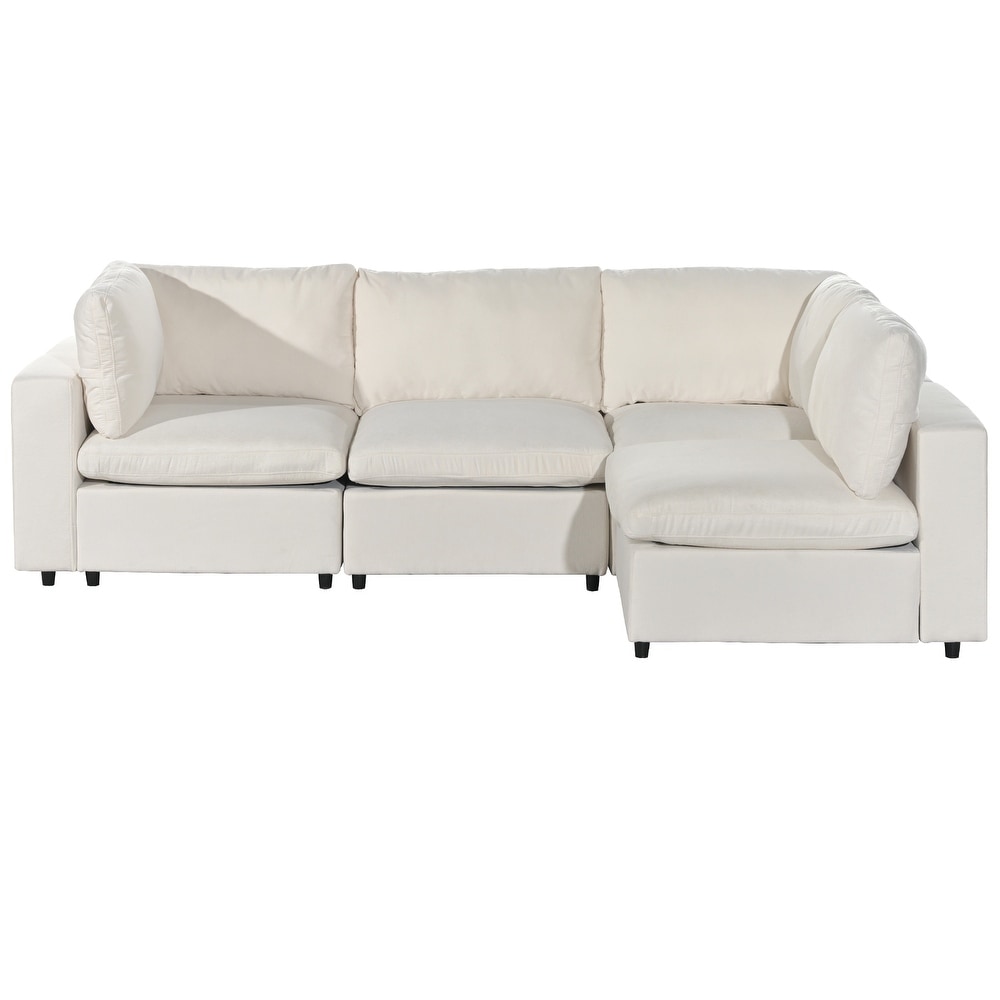 Built in Bluetooth Upholstered Sofa Movable Sectional Sofa Set with USB Charge Ports and Removable Cushions for Living Room