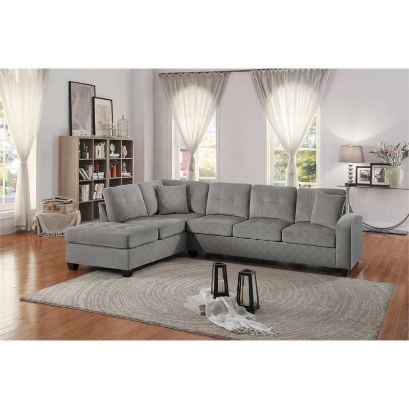 Lexicon Emilio Velvet Upholstered Reversible Sectional in Chocolate   Transitional   Sectional Sofas   by Homesquare  Houzz