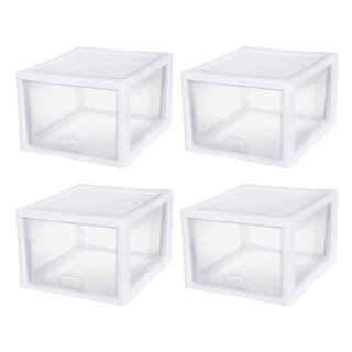 Sterilite 27 qt. Plastic Modular Stacking Storage Drawer Container in Clear 4 Pack 4 x 23108004