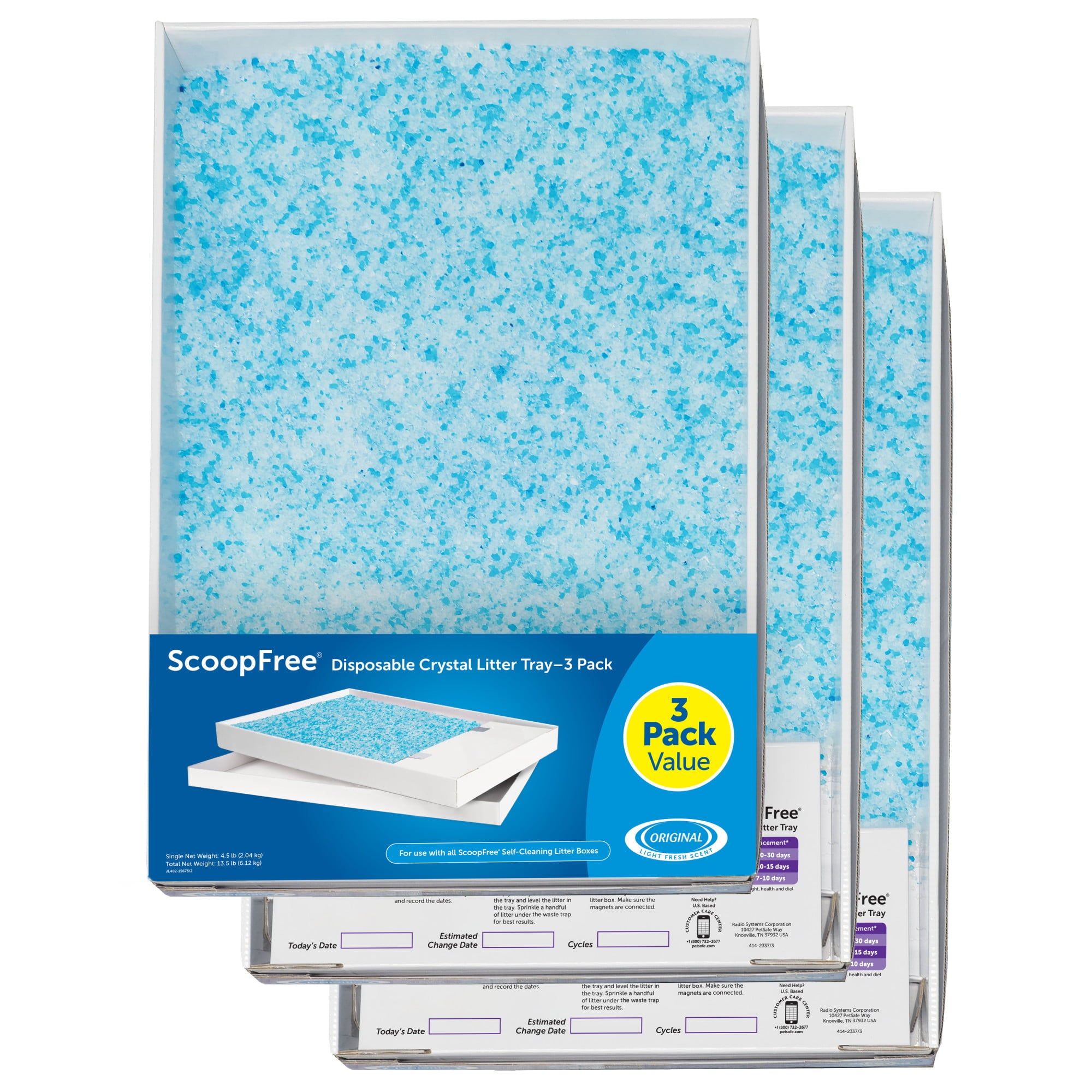 PetSafe ScoopFree Complete Replacement Blue Crystal Litter Tray， 3-Pack  Easy Cleanup with Disposable Tray  Includes Leak Protection and Low Tracking Litter