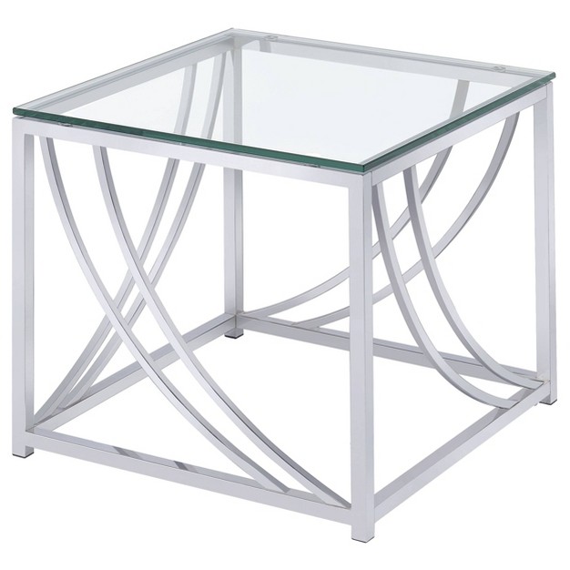 Lille Square End Table With Glass Top Chrome Coaster