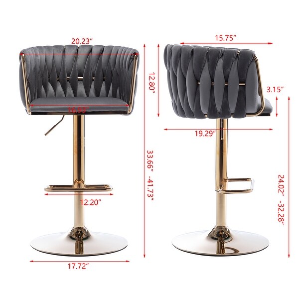 Set of 2 Bar Stools with Chrome Footrest and Base Swivel