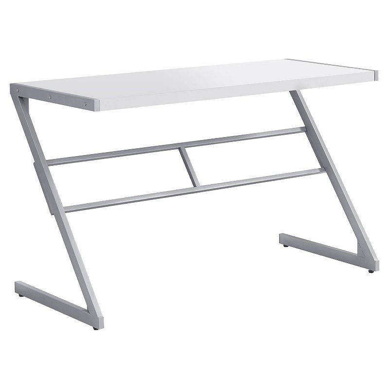 48 White and Silver Contemporary Rectangular Computer Desk