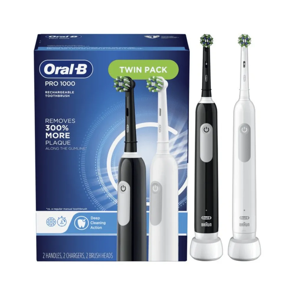 Oral-B Pro 1000 Electric Toothbrush， Black and White， Twin Pack