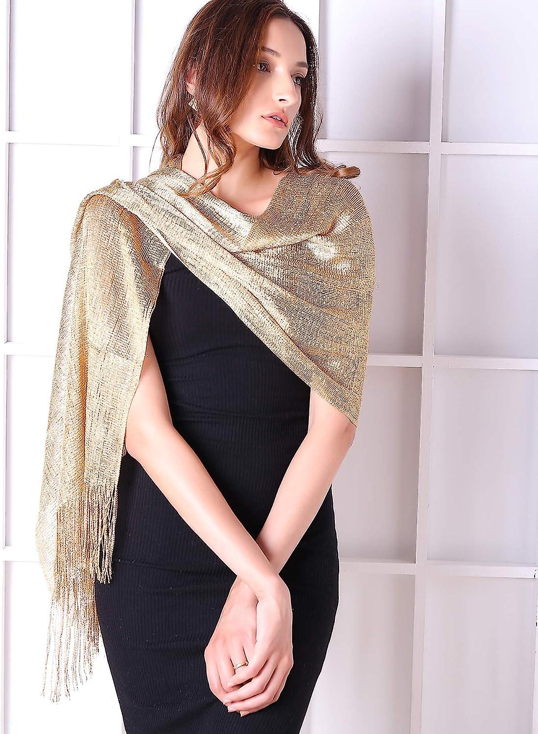 Women's Sparkle Shawls And Wraps For Party Dresses Gold