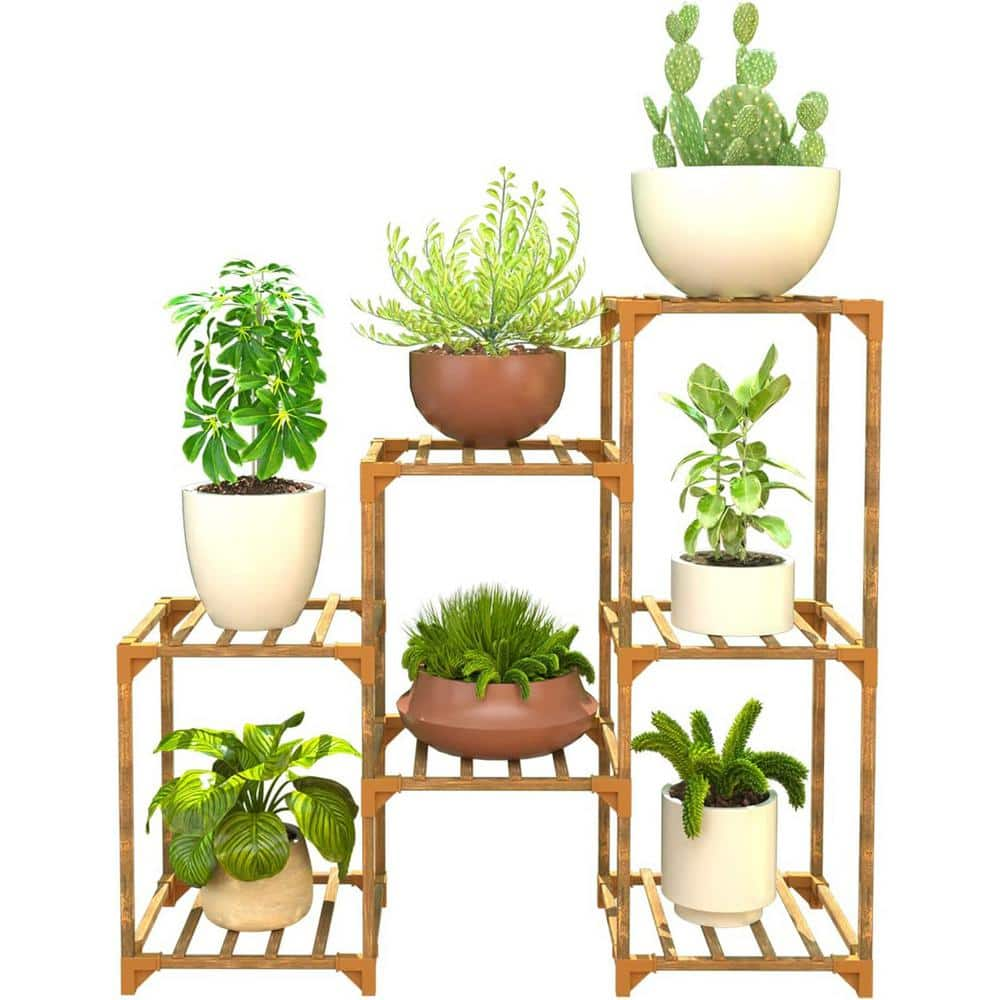 ITOPFOX 11.81 in. H Wood Outdoor Tiered Plant Stand Multi-Functional Plant Shelves Ladder Plant Holder for Garden Balcony H2SA22OT156