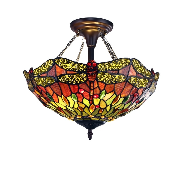  Style Dragonfly Design 2-light Dark Bronze Semi-Flush Fixture