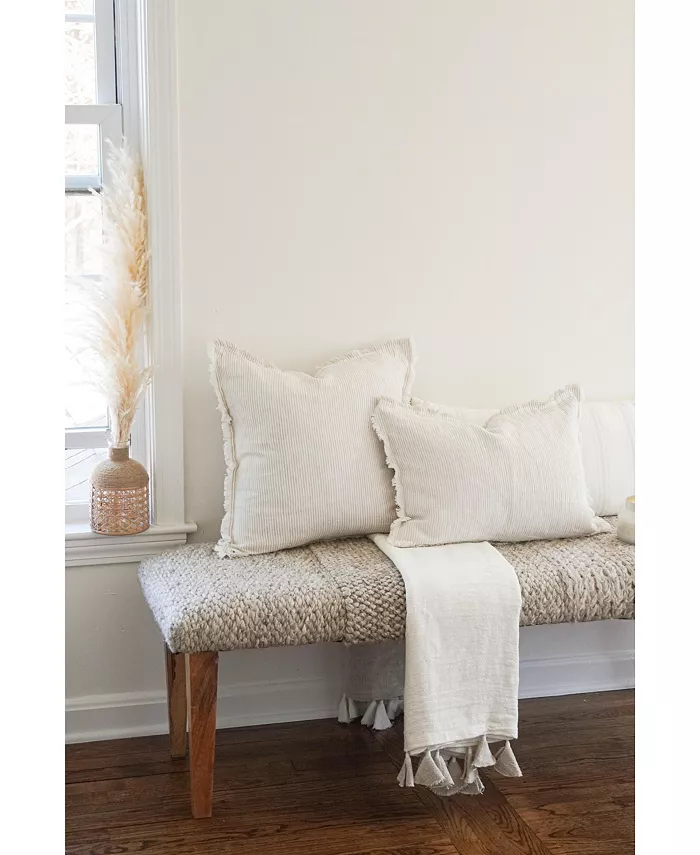 Anaya Home Natural Beige Colorblocked Linen Blanket With Tassels