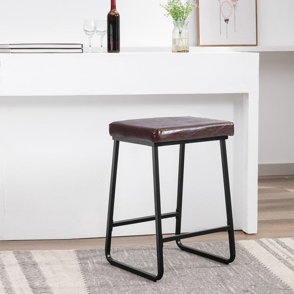 Porthos Home Selma Counter Stools Set of 2， PU Leather， Iron Legs