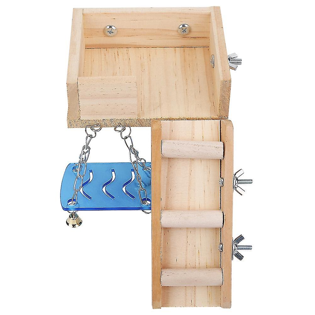 Wooden Pets Hamster House Small Animal Squirrel Mouse Cage Ladder Attic Swing Toy Wood Color