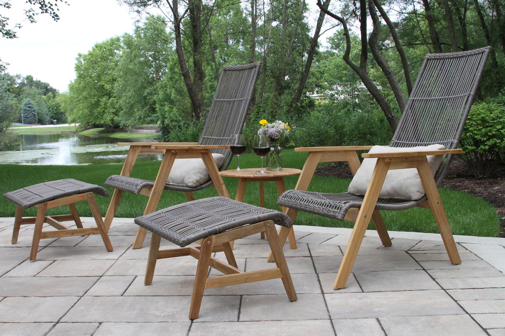 5 Piece Teak And Wicker Basket Lounger Set   Tropical   Outdoor Lounge Sets   by Outdoor Interiors  Houzz