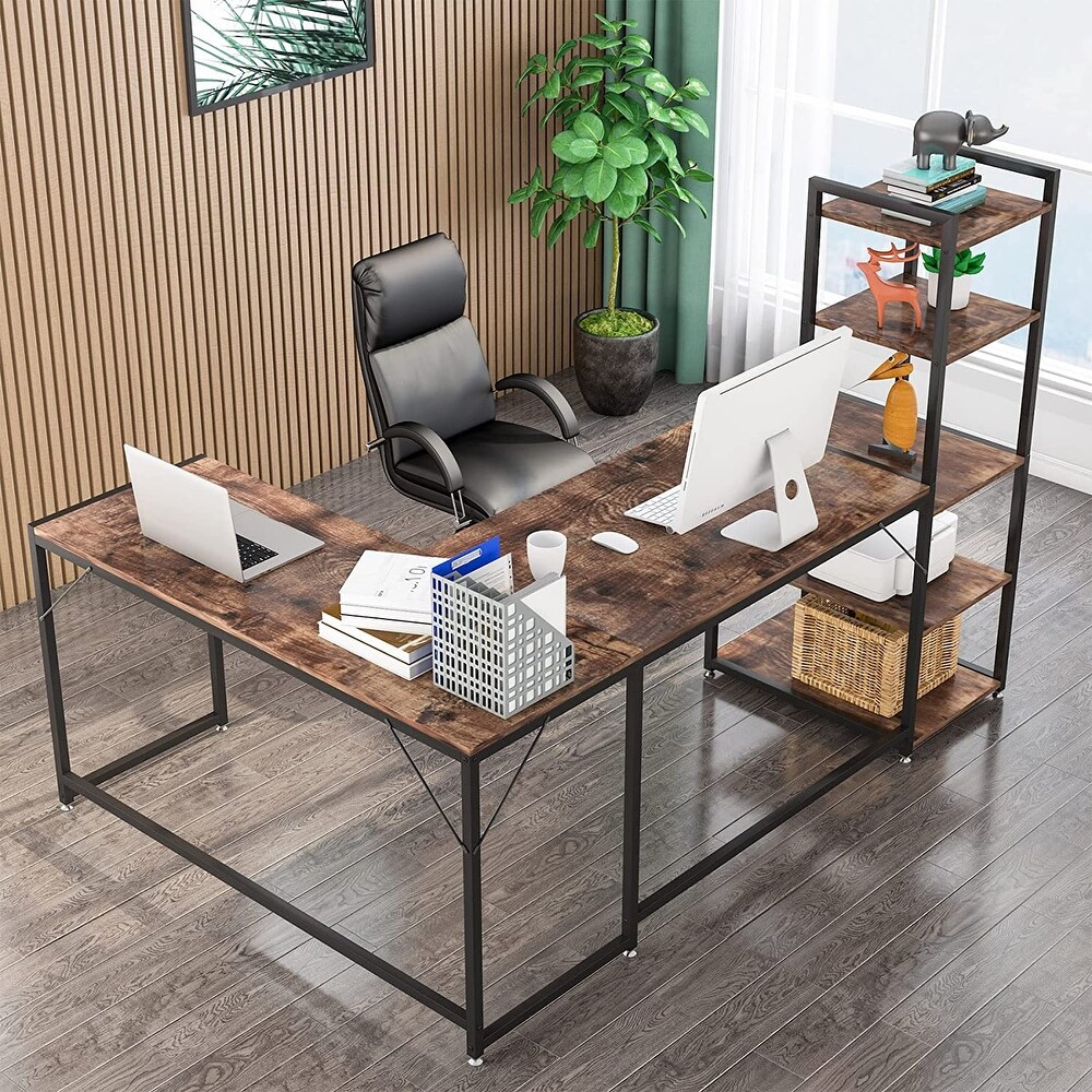 79 Inch Reversible L Shaped Desk Large Corner Computer Desk with Hutch