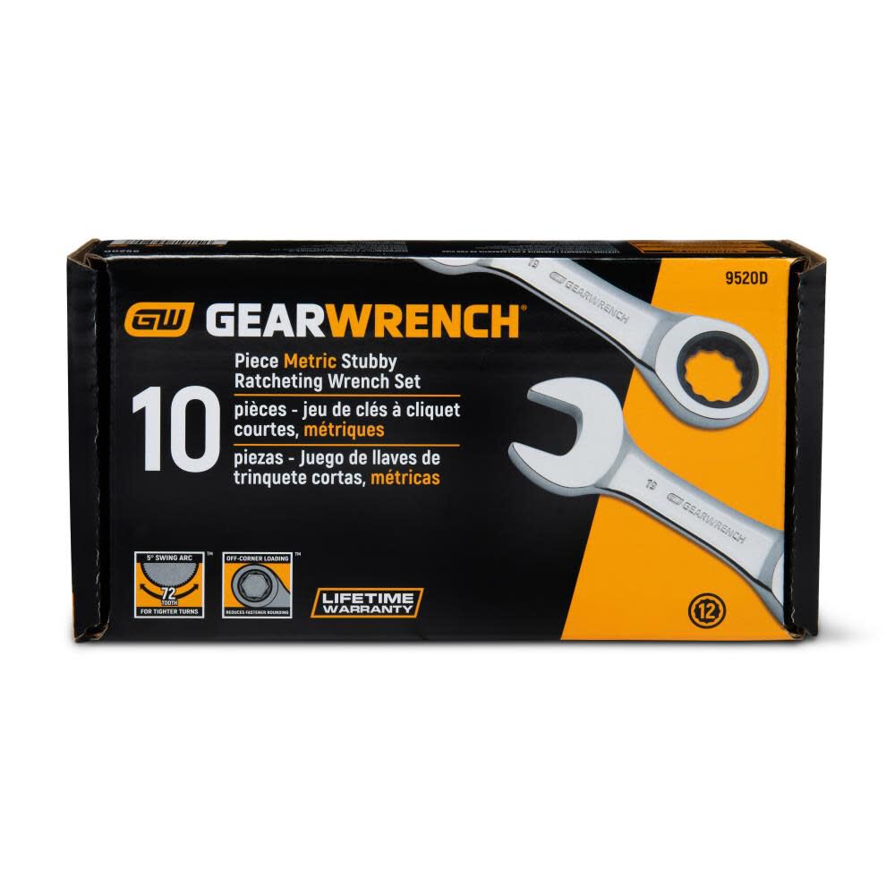 GEARWRENCH Combination Wrench Set 10 pc. Stubby Ratcheting Metric 9520D from GEARWRENCH