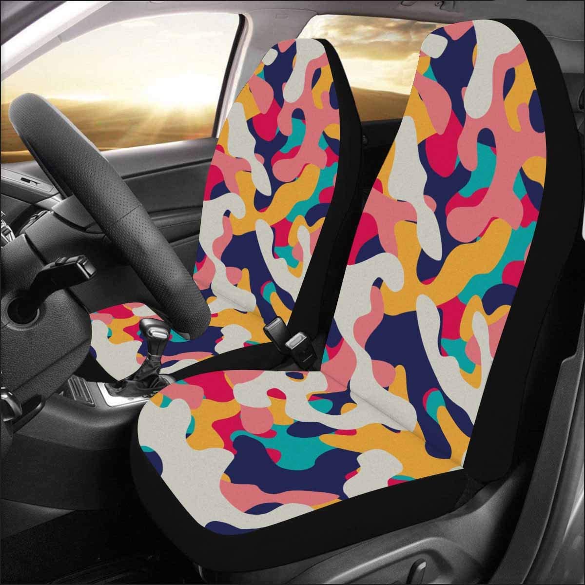 KXMDXA Set of 2 Car Seat Covers Colorful Camo Camouflage Universal Auto Front Seats Protector Fits for Car，SUV Sedan，Truck