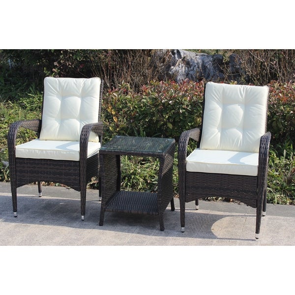 3-Pieces Outdoor Patio Furniture Sets for 2， Wicker Rattan Sectional Conversation Set with 2 Chairs and 1 Table with Seat Cushions - Overstock - 37426767