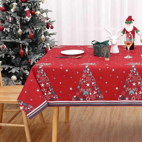 Christmas Decoration Rectangle Christmas Tablecloth Xmas Table Cloth Waterproof and Washable Holiday Decorative Table Cover