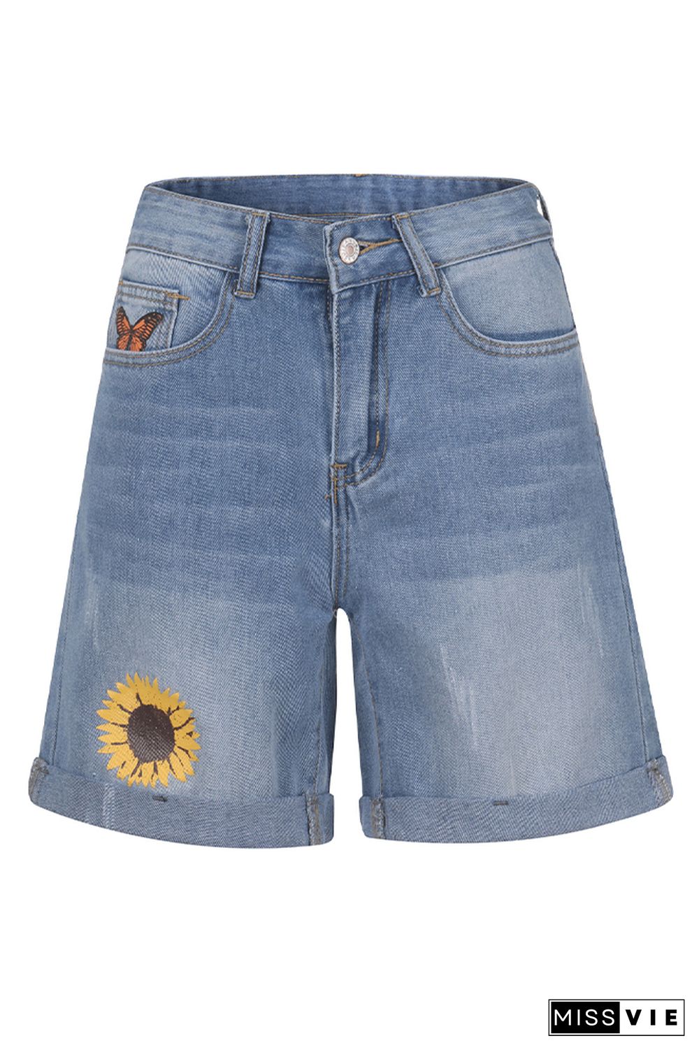 High Waist Daisy Jeans Shorts Wholesale