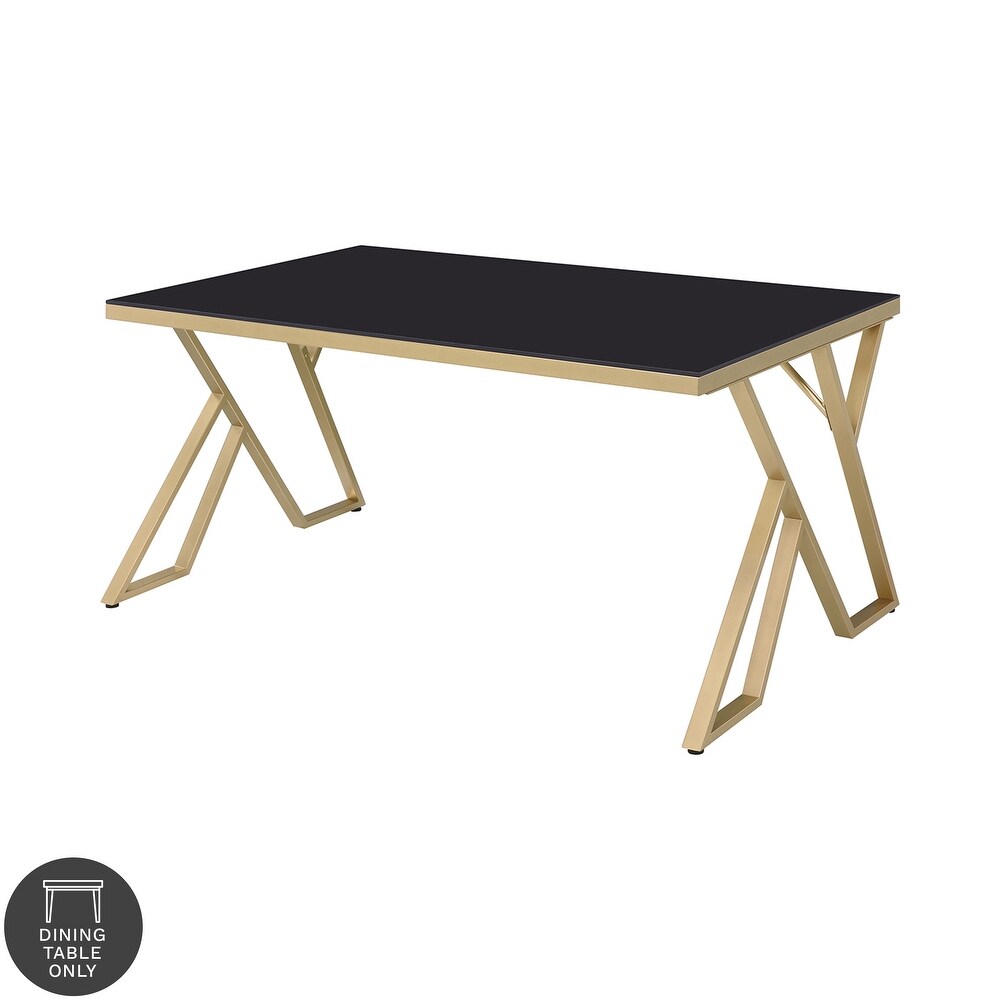 Furniture of America Daanyal Glam 60 inch Glass Dining Table with Gold Frame