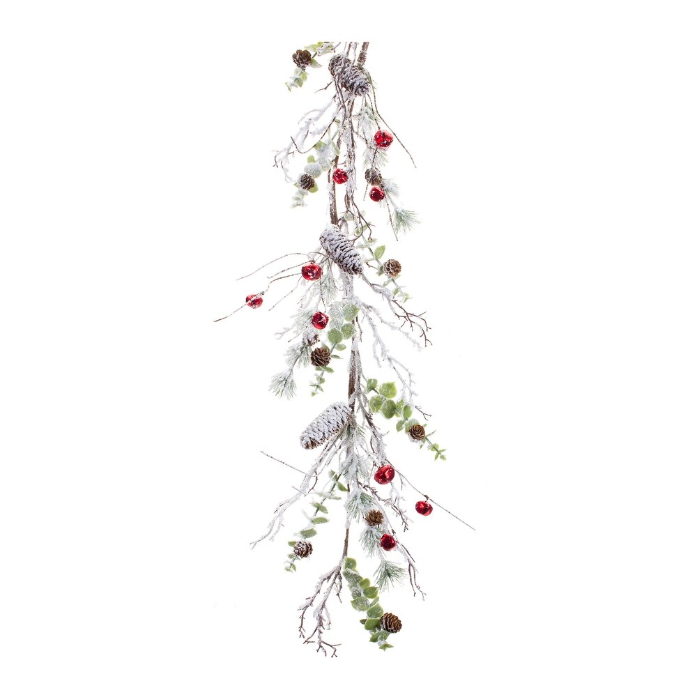 Snow Pine Garland w/Sleigh Bells (Set of 2)   White   66.5\