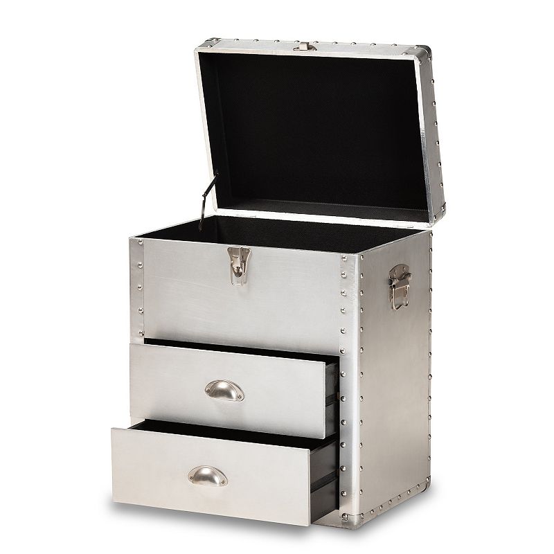 Baxton Studio Serge Lift-Top 2-Drawer Silver Storage Cabinet