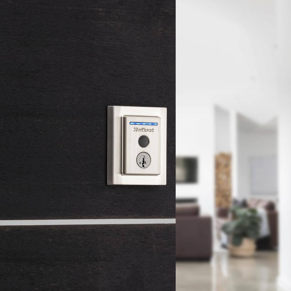 Kwikset Halo Touch Satin Nickel Contemporary Fingerprint WiFi Elec Smart Lock Deadbolt Feat SmartKey Security with Halifax Lever 959CNT154HFL15